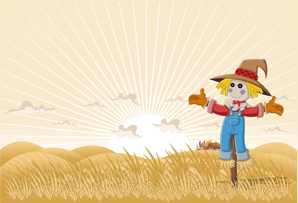 Farm with cartoon scarecrow — Stock Vector