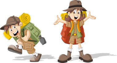 cartoon kids in explorer outfit