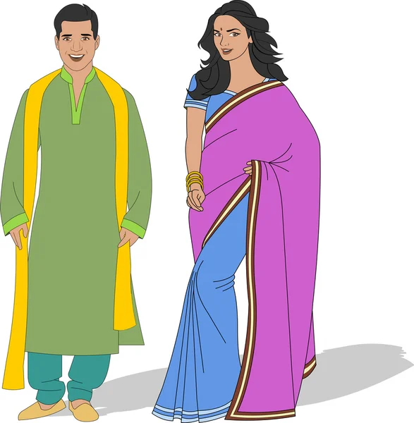 Indian couple on traditional clothes — Stock Vector