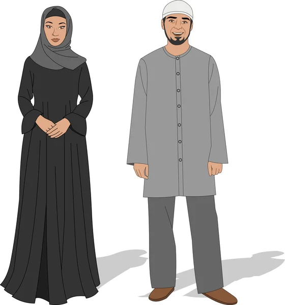 Pareja musulmana en ropa tradicional — Vector de stock