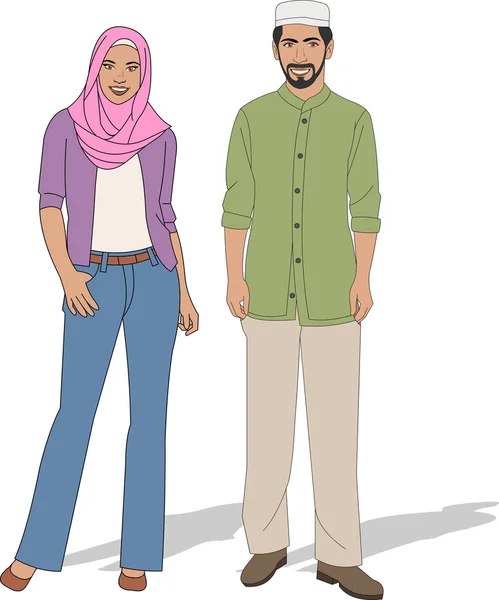 Muslim couple on traditional clothes — Stock Vector