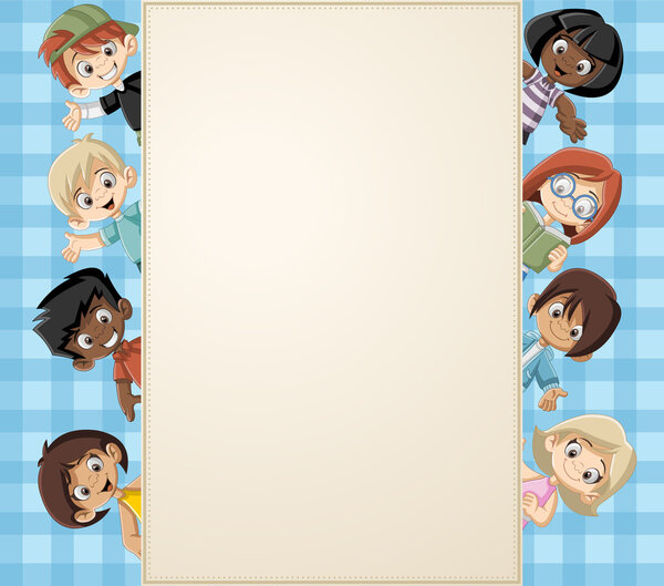 Card with a group of cartoon children.