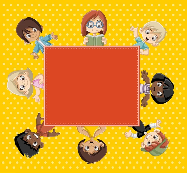 Tarjeta con un grupo de niños felices . — Vector de stock