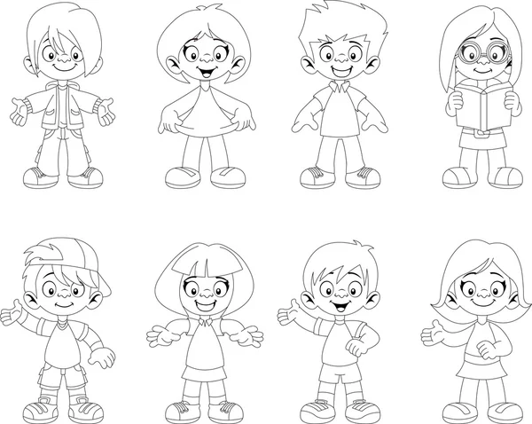 Gruppo di bambini felici cartone animato — Vettoriale Stock