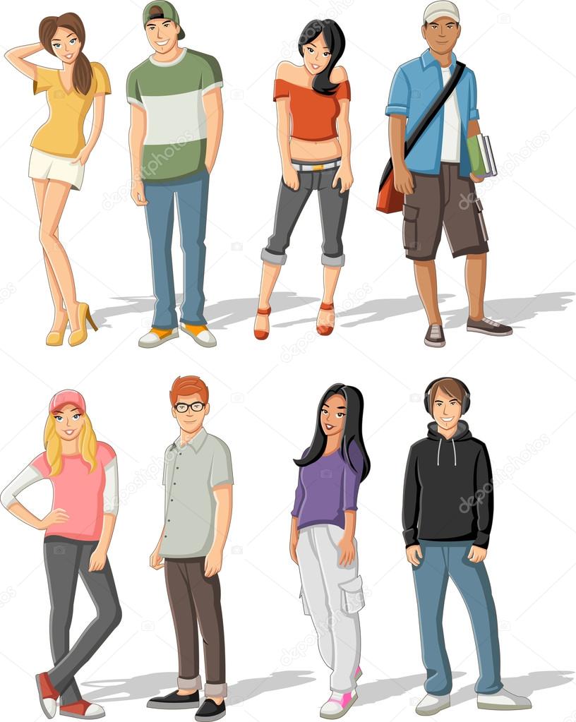 Group of fashion cartoon young people.