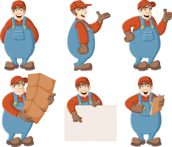 Cartoon worker with overalls and hat. — Stock Vector