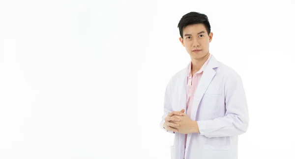 Portrait Asian Male Doctor White Gown Coat White Background Copy — Stock Photo, Image