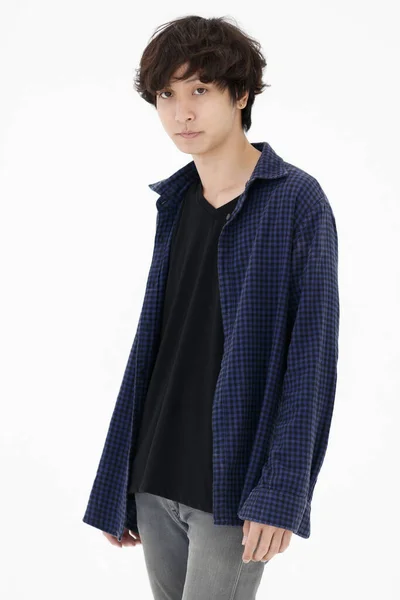 Porträtt Ung Asiatisk Tonåring Man Casual Kläder Vit Bakgrund — Stockfoto