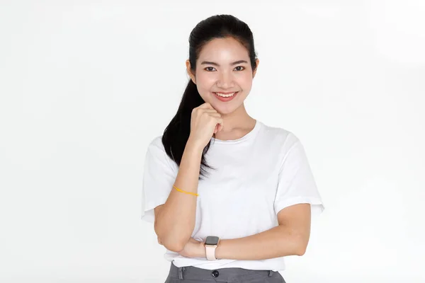 Portret Van Een Jonge Tiener Aziatische Vrouw Met Zwart Lang — Stockfoto