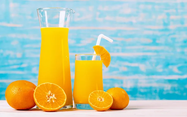 Fresh Orange Juice Jar Glass Decorating Straw Fresh Orange White — Stock Photo, Image