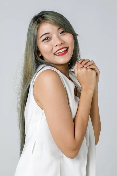 Asijská Žena Portrét Mladého Věku Barvu Vlasů Hotovo Vypadá Šťastně — Stock fotografie