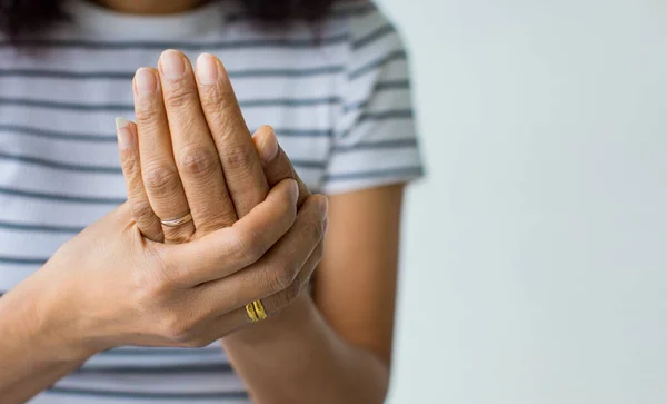 Vrouwen Het Gebruik Van Hand Houden Palm Vingers Met Gevoel — Stockfoto