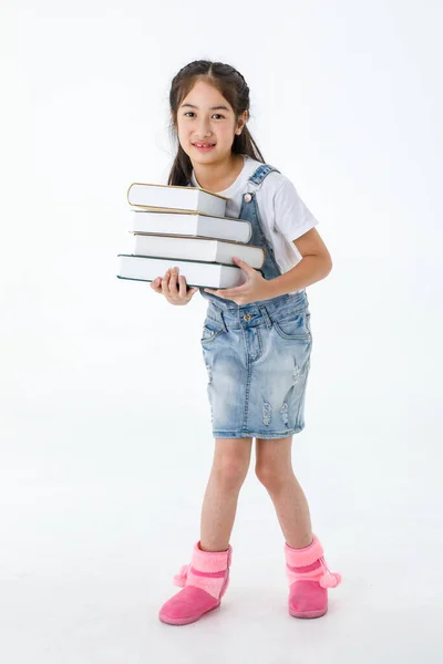 Retrato Isolado Estúdio Vertical Tiro Asiático Pouco Bonito Menina Azul — Fotografia de Stock