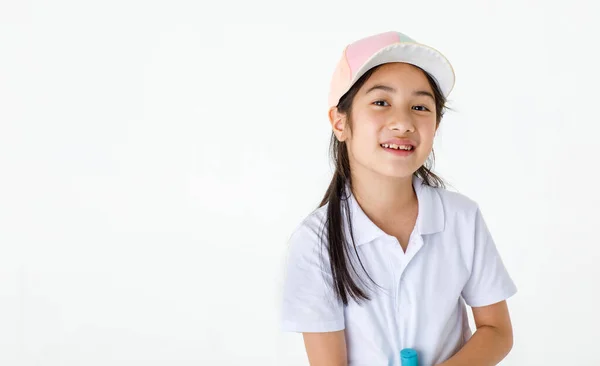 Retrato Cerca Estudio Aislado Bastante Lindo Pelo Largo Pequeño Golfista —  Fotos de Stock