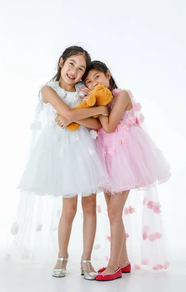 Portrait Close Isolated Studio Shot Two Little Asian Ballerina Kids — Stock Photo, Image