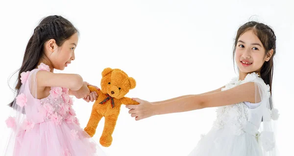 Retrato Cerca Plano Estudio Aislado Dos Pequeños Niños Bailarina Asiática — Foto de Stock