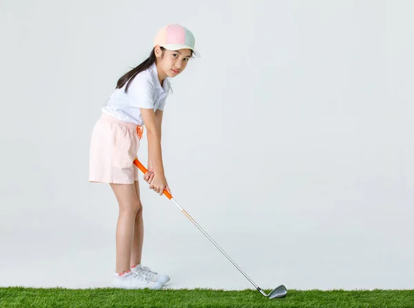 Ritratto Isolato Studio Colpo Carino Piccolo Golfista Asiatico Sport Uniforme — Foto Stock