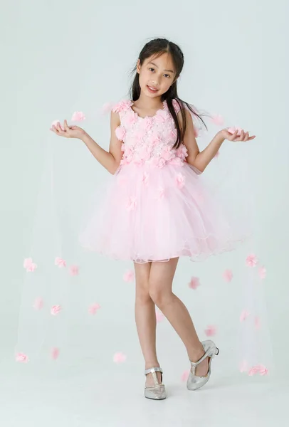 Portrait Isolated Studio Shot Little Asian Cute Ballerina Kid Pink — Stock Photo, Image