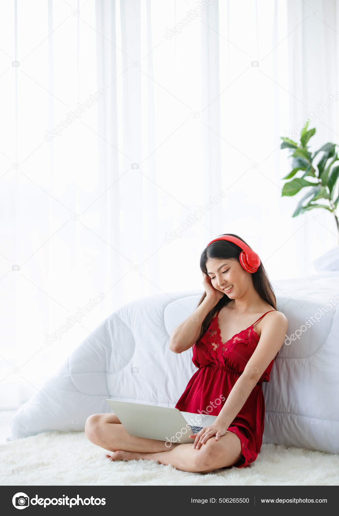 Girl Lying Bed Pajamas Red Bra Stock Photos - Free & Royalty-Free