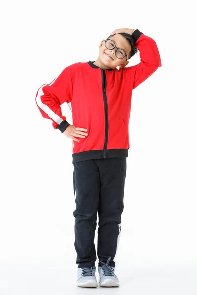 Lovey Cutout Portret Młodego Zdrowego Azjatyckiego Chłopca Czerwonej Kurtce Czarne — Zdjęcie stockowe