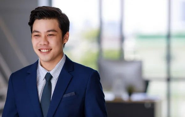 Young Attractive Asian Business Man Wearing Navy Blue Suit White — Stock Photo, Image