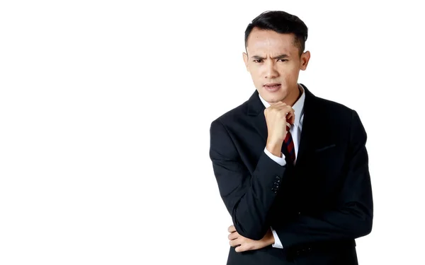 Młody Atrakcyjny Azjatycki Biznesmen Czarnym Garniturze Białą Koszulą Krawatem Robi — Zdjęcie stockowe