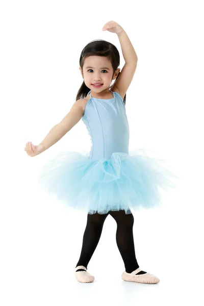 Portrait Isolated Studio Shot Small Beautiful Asian Kindergarten Pigtails Ballerina — Stock Photo, Image