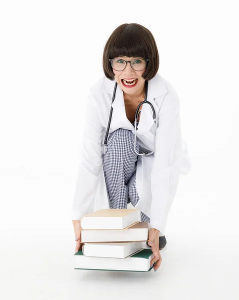 Full Kropp Positiva Smarta Unga Asiatiska Kvinnliga Läkare Praktikant Bär — Stockfoto