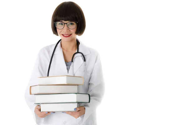 Professionell Ung Asiatisk Kvinnlig Läkare Med Stetoskop Bär Stack Medicinsk — Stockfoto