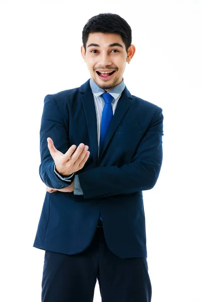 Retrato Amigável Jovem Empresário Asiático Estender Mão Direita Para Convidar — Fotografia de Stock