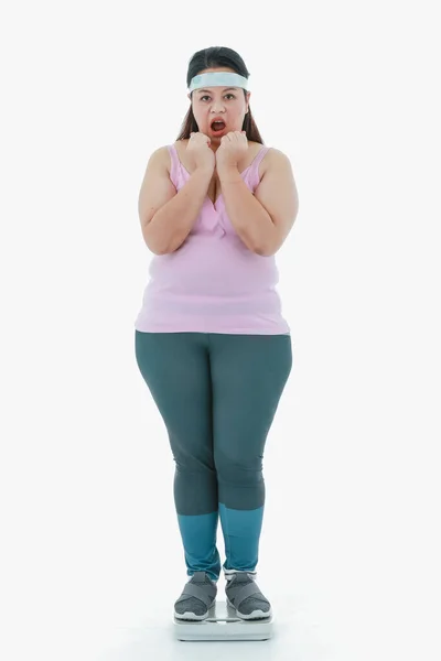 亚洲不健康的胖妞头戴粉红运动服 头戴发带 体重增加 体重增加且体重增加且体重增加的照片 — 图库照片