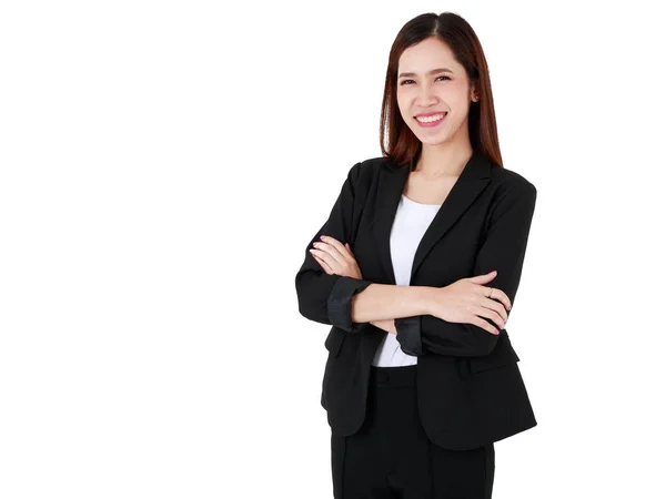 Porträtt Asiatisk Vacker Företag Arbetande Kvinna Med Långt Hår Bär — Stockfoto