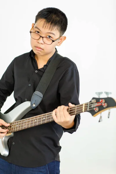 Jovem Guitarrista Adolescente Tocando Guitarra Elétrica Músico Júnior Profissional Tocando — Fotografia de Stock