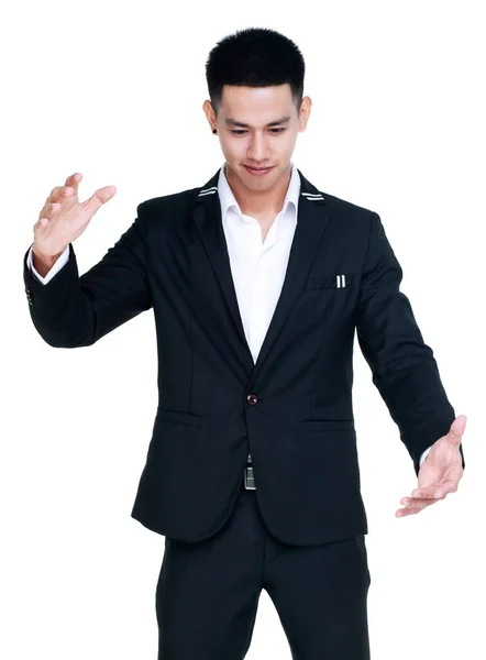 Funny Cutout Portrait Smart Young Healthy Businessman Black Suit Standing — Stock Photo, Image