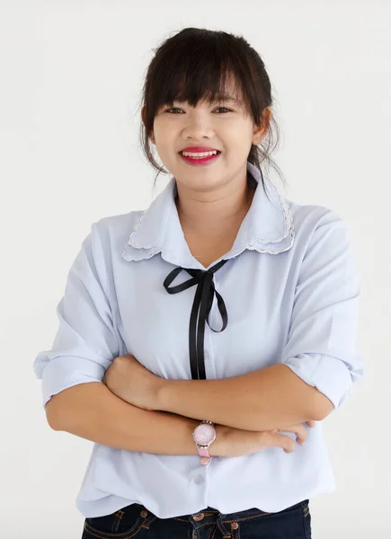 Portret Van Een Jonge Tiener Aziatische Vrouw Met Glimlach Gezicht — Stockfoto