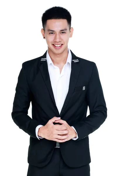 Lovely Cutout Portrait Smart Young Healthy Businessman Black Suit Politely — Stock Photo, Image