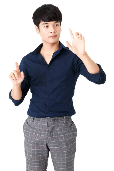 Porträtt Bild Asiatiska Stilig Manlig Modell Med Attraktiva Leende Bär — Stockfoto