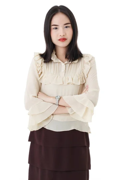 Vertical Portrait Shot Cute Smiling Young Asian Woman Stylish Straight — Stock Photo, Image