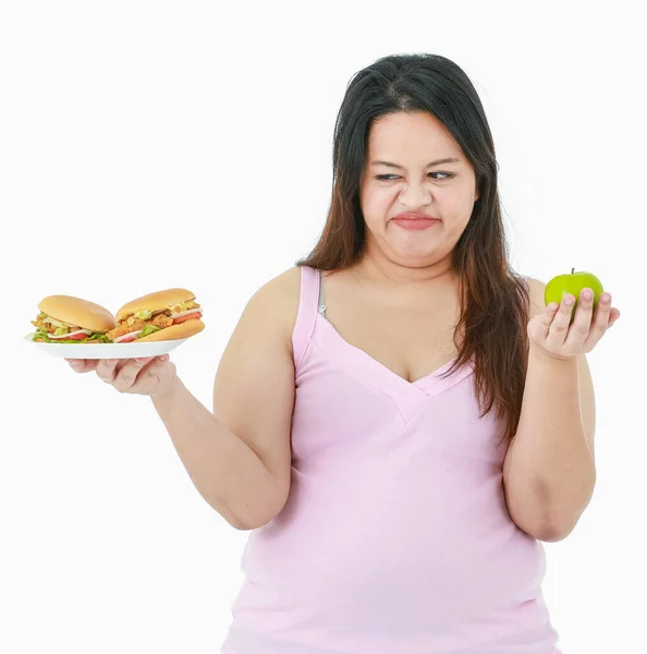 Isolierte Studioaufnahme Von Asiatischem Konzentrat Stress Big Fat Overweight Girl — Stockfoto