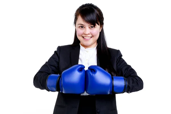 Vastberaden Glimlachende Jonge Aziatische Vrouwelijke Executive Manager Formele Pak Blauwe — Stockfoto