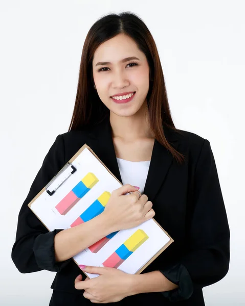 Retrato Mujer Negocios Hermosa Asiática Con Pelo Largo Vistiendo Traje —  Fotos de Stock