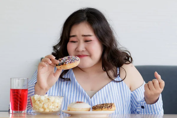 Happiness Closeup Shot Asian Young Happy Beautiful Hungry Overweight Fat — Stock Photo, Image