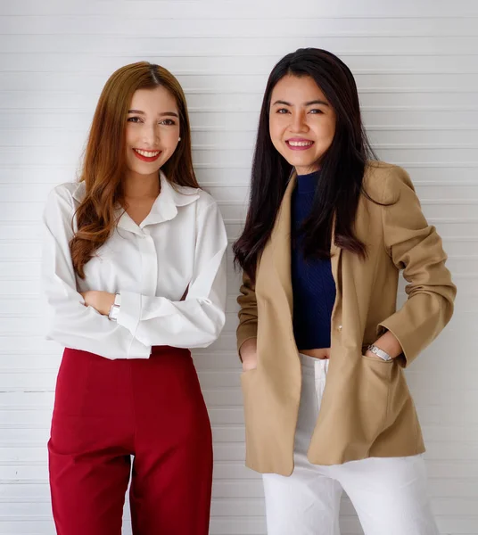 Horizontální Portrétní Záběr Dvou Mladých Asijských Podnikatelů Formálních Šatech Jak — Stock fotografie