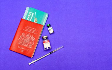 Uçuş kartı, kırmızı pasaport, dünya çapında vize küresel gezgin ve yabancı için covid-19 aşı camı önerildi.