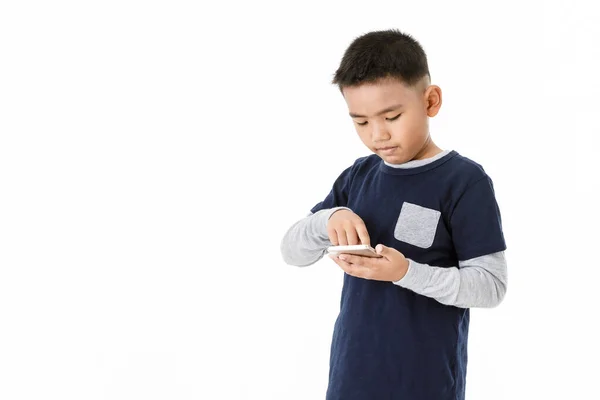 Cutout Porträtt Ung Asiatisk Pojke Grå Tröja Denim Blå Skjorta — Stockfoto