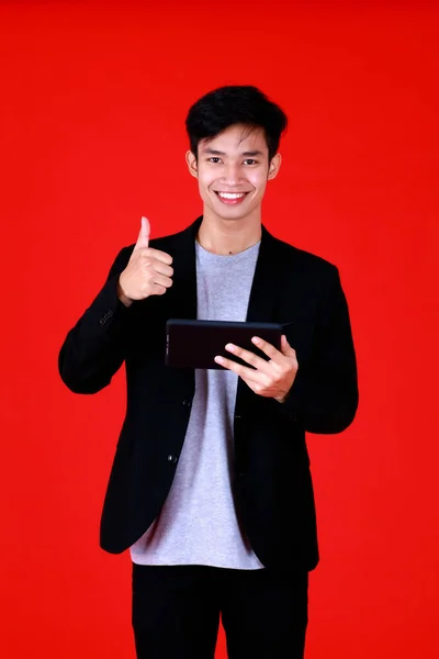 Homem Adulto Asiático Estão Sorrindo Que Sorriso Rosto Olhar Feliz — Fotografia de Stock