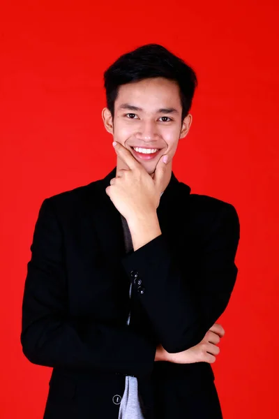 Retrato Asiático Joven Hombre Inteligente Guapo Pie Posando Mirar Cámara —  Fotos de Stock