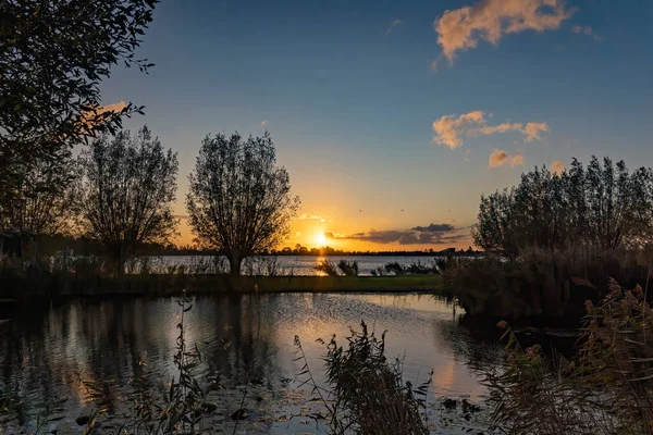 Die Aufgehende Sonne Verleiht Dem See Zoetermeerse Plas Eine Farbenpracht — Stockfoto