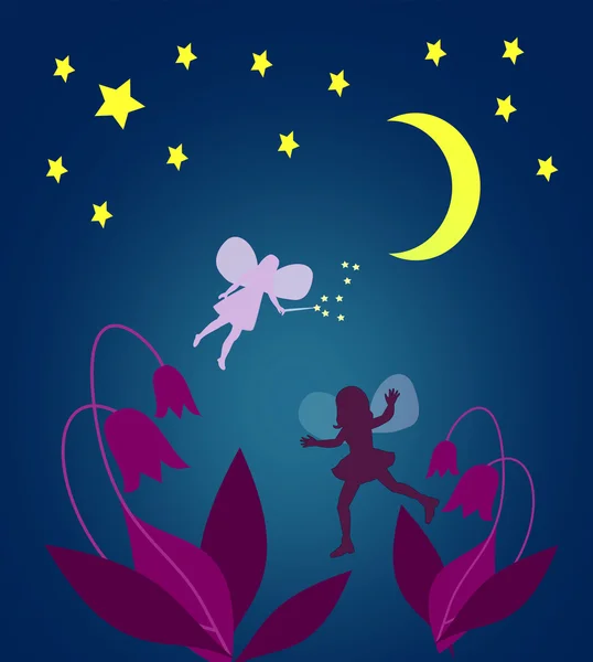 Лунная ночь с феями — стоковое фото