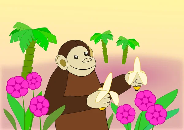 웃 긴 원숭이 바나나와. — 스톡 사진